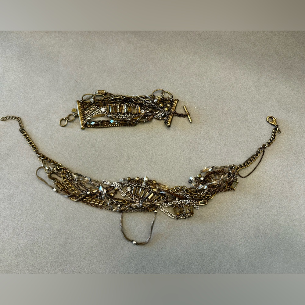 Banana Republic Layered Gold and Silver Chain Necklace and Bracelet Set